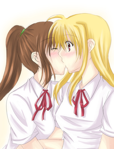 fate testarossa and takamachi nanoha (lyrical nanoha and 2 more) drawn by misuzu_(iridescence)