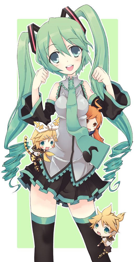 hatsune miku, kagamine rin, kagamine len, and sf-a2 miki (vocaloid) drawn by natsuki_yuu_(minamino_tsuki)