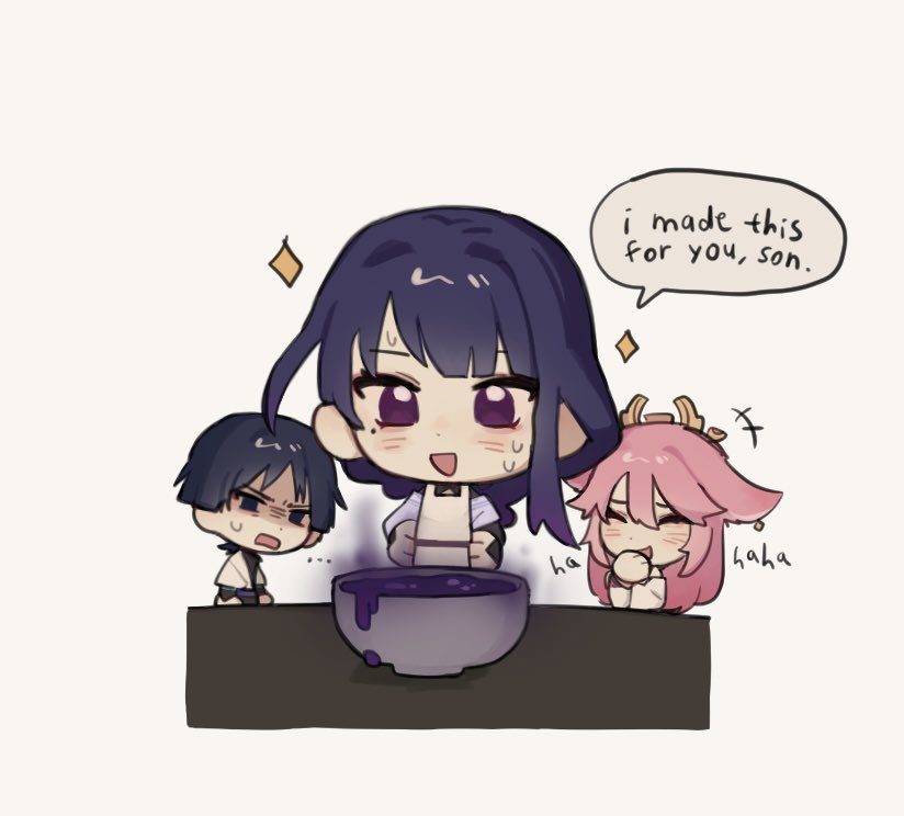 raiden shogun, scaramouche, yae miko, and wanderer (genshin impact) drawn by nonons