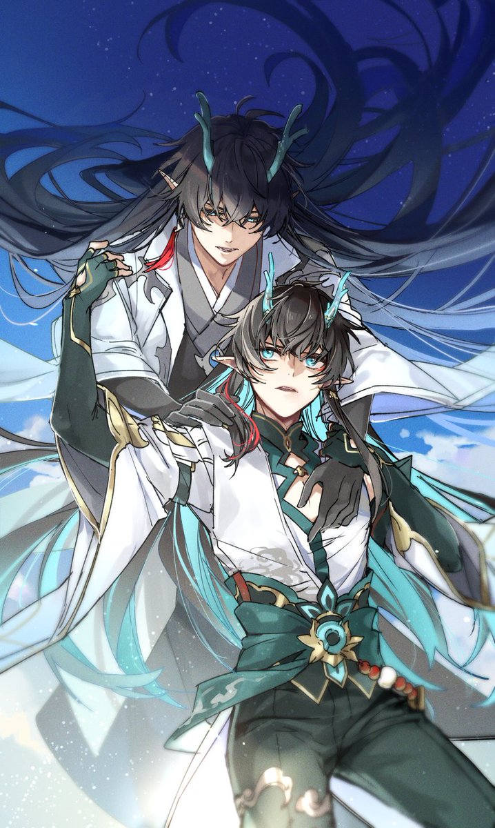 dan heng and dan feng (honkai and 1 more) drawn by wagiri_party