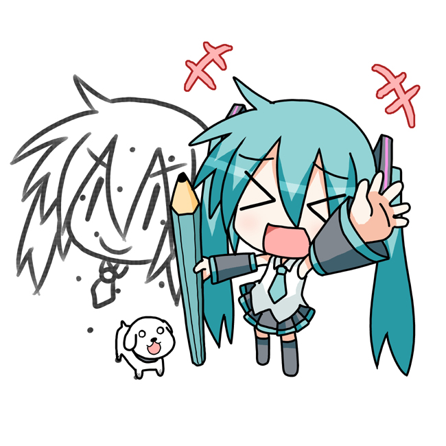 hatsune miku, chibi miku, and hamo (vocaloid) drawn by minami_(colorful_palette)