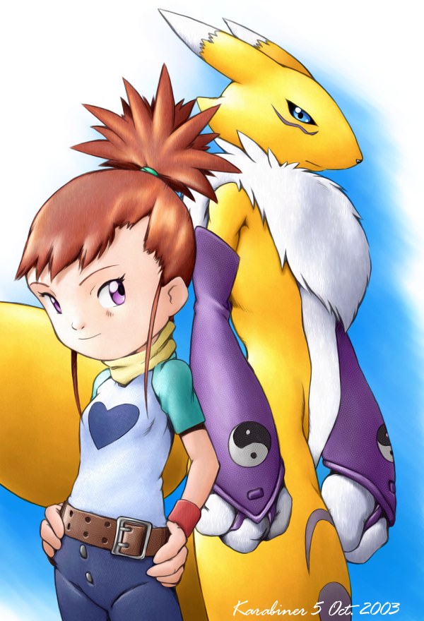 renamon and makino ruki (digimon and 1 more) drawn by karabiner