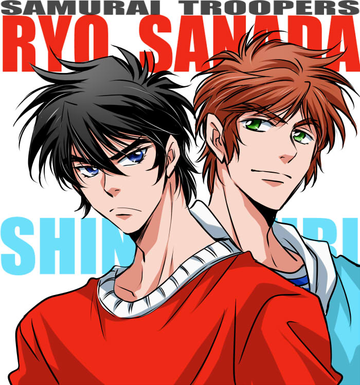 sanada ryou and mouri shin (yoroiden samurai troopers) drawn by sisido_(black_candy)