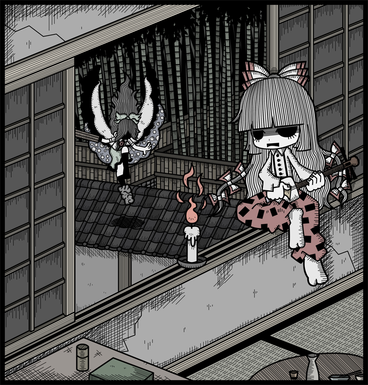 fujiwara no mokou and reiuji utsuho (touhou) drawn by genkidaun