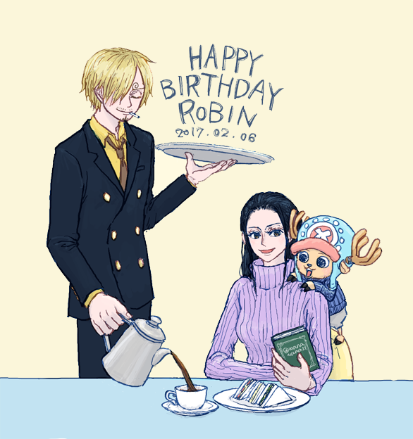 nico robin, sanji, and tony tony chopper (one piece) drawn by wanawana