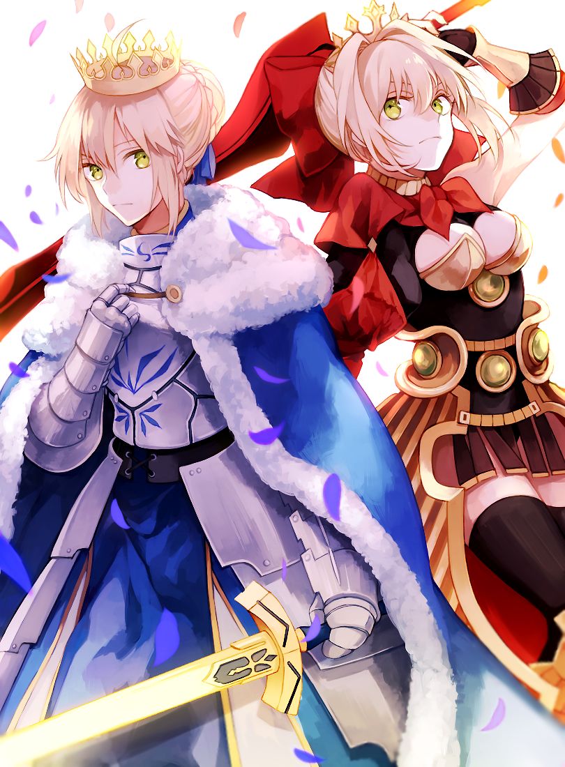 artoria pendragon, saber, and nero claudius (fate and 3 more) drawn by wowishi