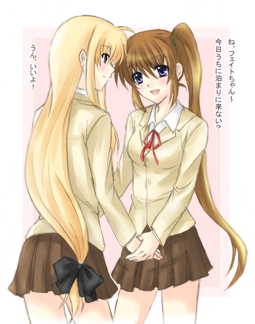 fate testarossa and takamachi nanoha (lyrical nanoha and 2 more) drawn by misuzu_(iridescence)