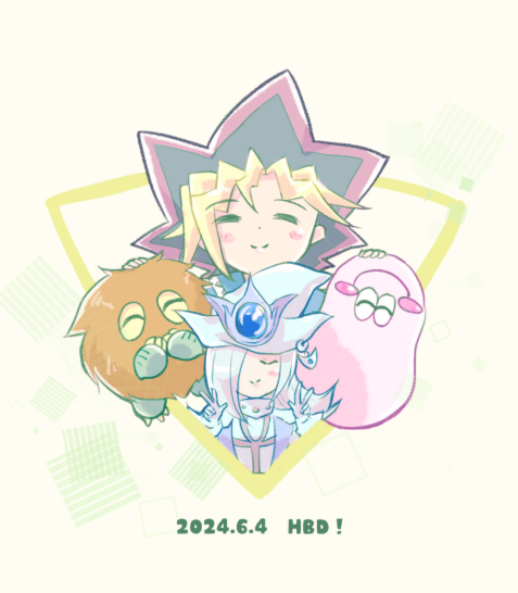 muto yugi, silent magician, kuriboh, marshmallon, and silent magician lv4 (yu-gi-oh!) drawn by miura333_re