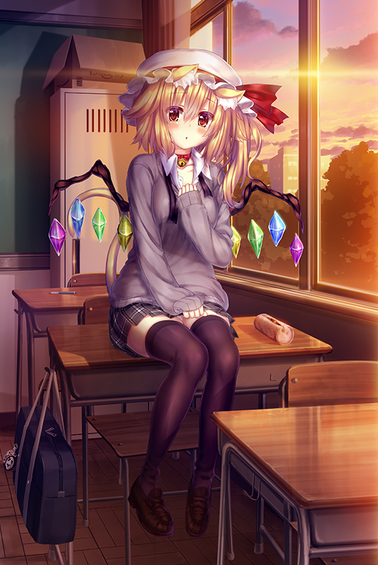 flandre scarlet and uboa (touhou and 2 more) drawn by shirakawa_mayo and wataru_(zazazazazazawa)