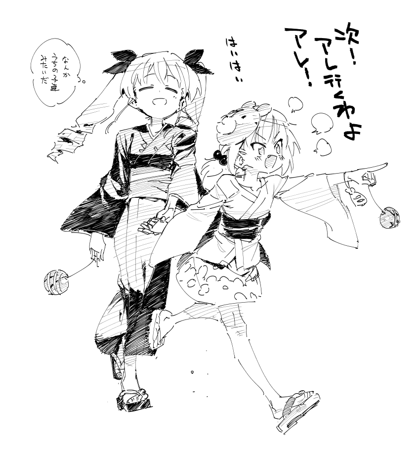 anchovy and katyusha (girls und panzer) drawn by chomoran