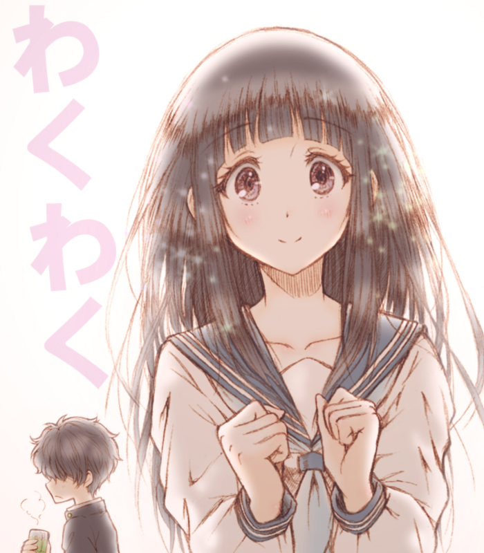 chitanda eru and oreki houtarou (hyouka) drawn by bluez