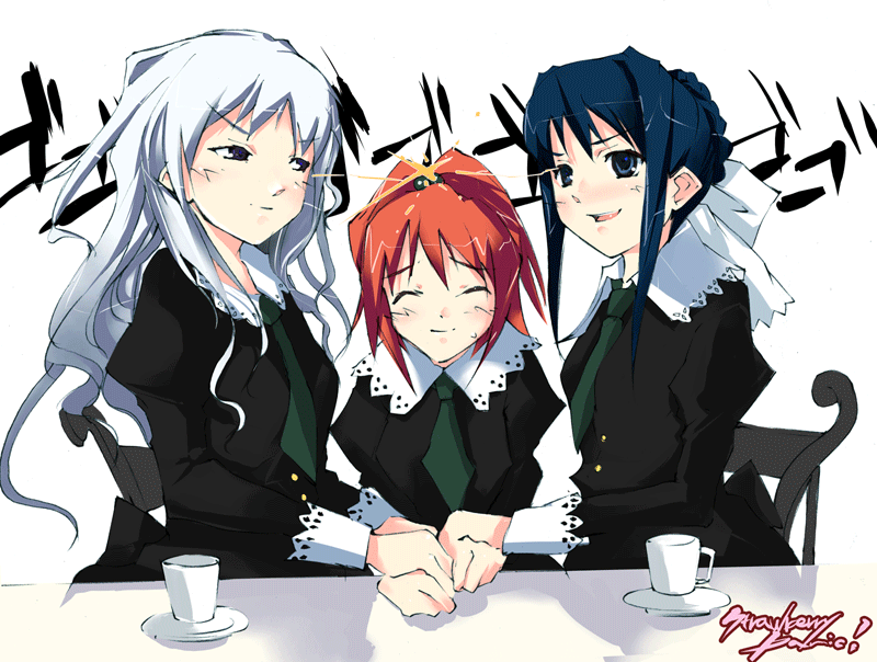 aoi nagisa, suzumi tamao, and hanazono shizuma (strawberry panic!)