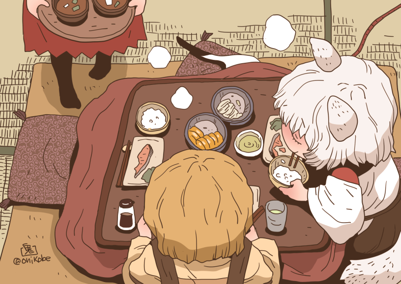 inubashiri momiji, aki minoriko, and aki shizuha (touhou) drawn by onikobe_rin