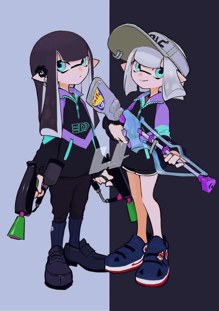 inkling player character and inkling girl (splatoon) drawn by imaikuy0