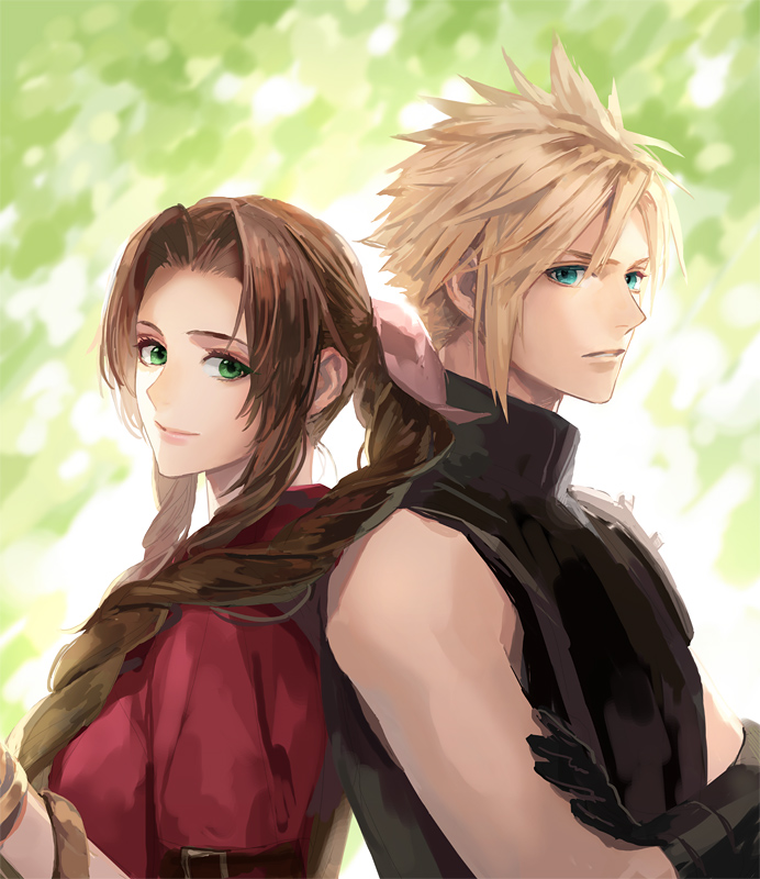 cloud strife and aerith gainsborough (final fantasy and 2 more) drawn by 11mtri