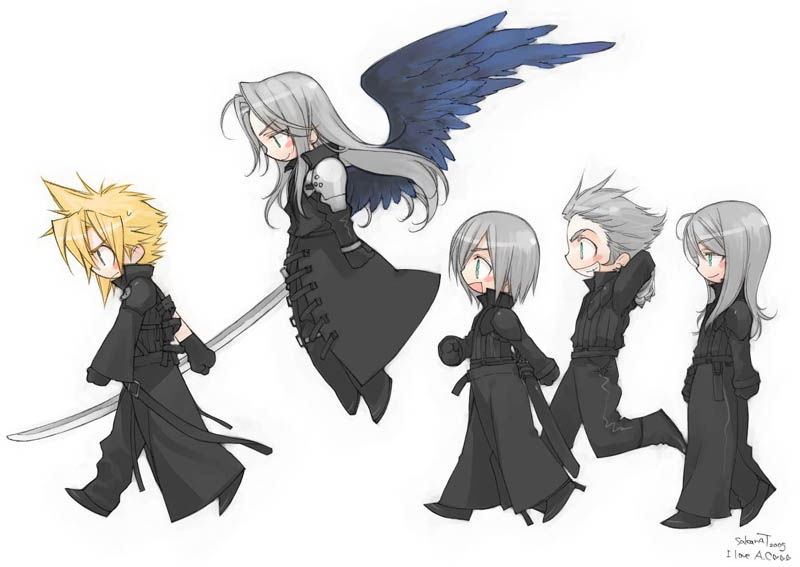 cloud strife, sephiroth, kadaj, yazoo, and loz (final fantasy and 2 more) drawn by toujou_sakana