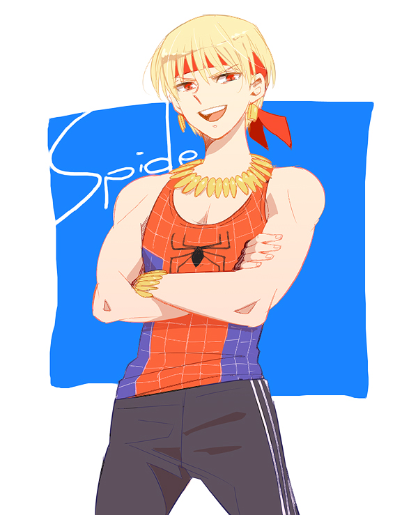 gilgamesh and spider-man (fate and 4 more) drawn by mwgi