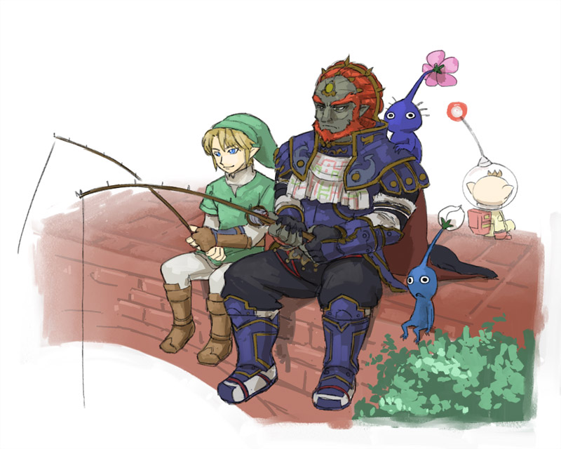 link, olimar, ganondorf, blue pikmin, and purple pikmin (the legend of zelda and 2 more) drawn by naru_(wish_field)