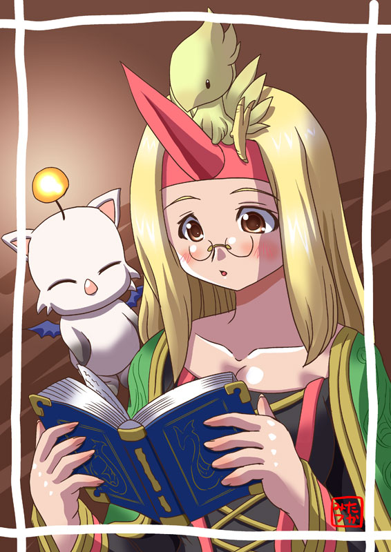 moogle and summoner (final fantasy and 1 more) drawn by oborogumo_takamitsu