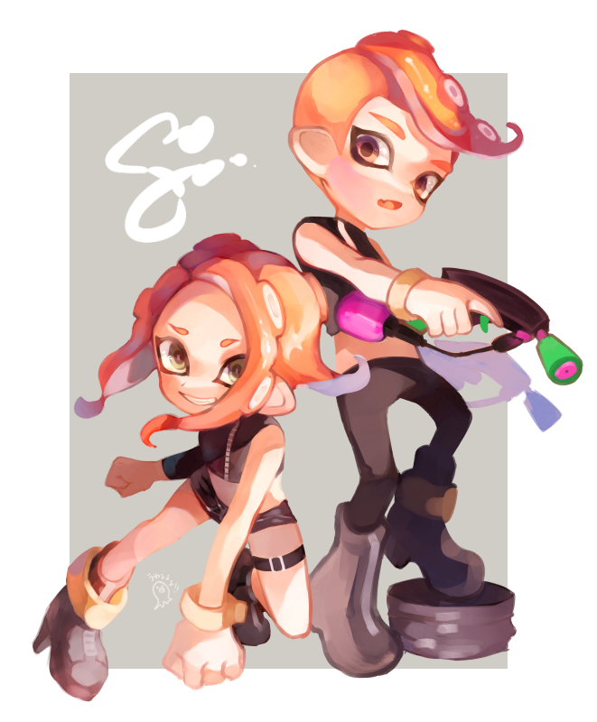 octoling player character, octoling girl, agent 8, and octoling boy (splatoon and 2 more) drawn by tawara8853