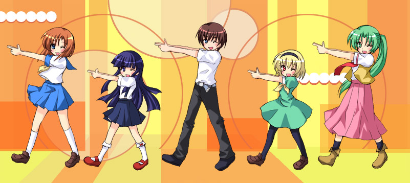 furude rika, ryuuguu rena, houjou satoko, sonozaki mion, and maebara keiichi (lucky star and 1 more)