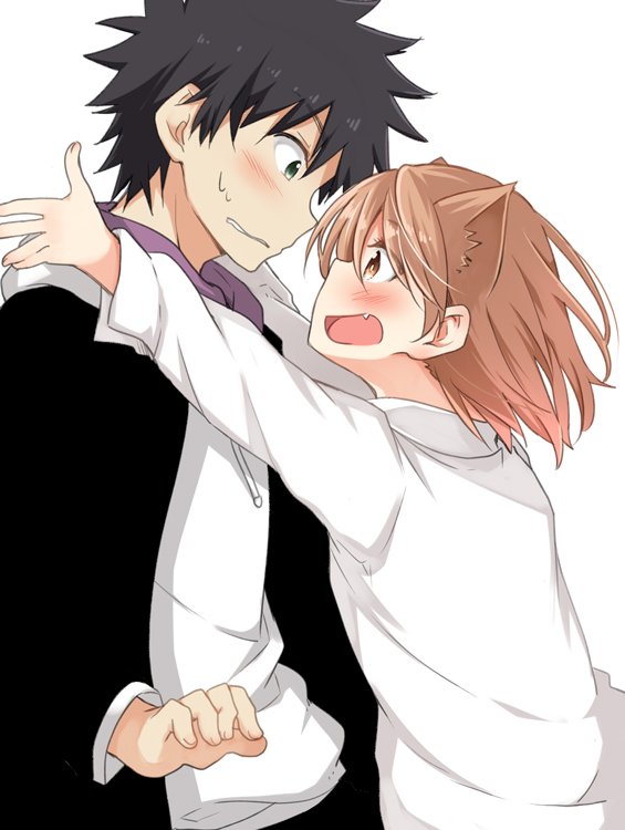 misaka mikoto and kamijou touma (toaru majutsu no index and 1 more) drawn by mukunoki_nanatsu
