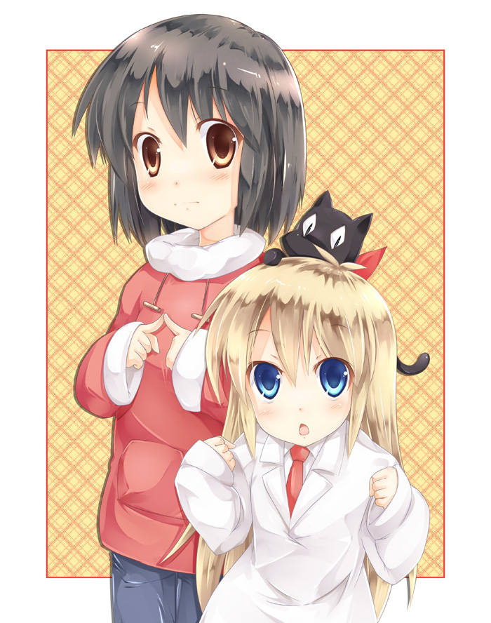 shinonome nano, professor shinonome, and sakamoto (nichijou) drawn by fujimoto_akio