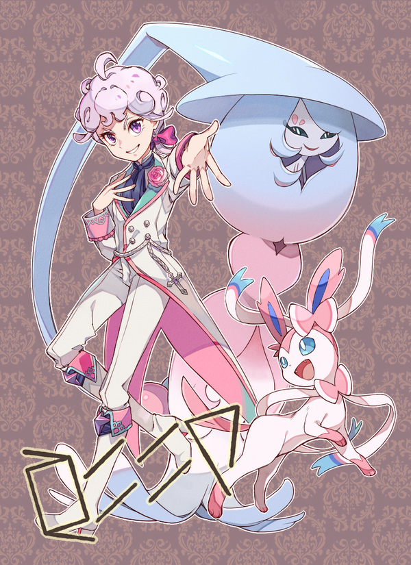 sylveon, bede, and hatterene (pokemon and 1 more) drawn by sasairebun