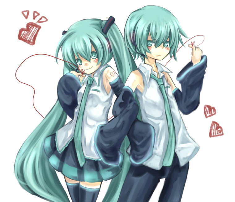 hatsune miku and hatsune mikuo (vocaloid) drawn by mugi_(twinbox)