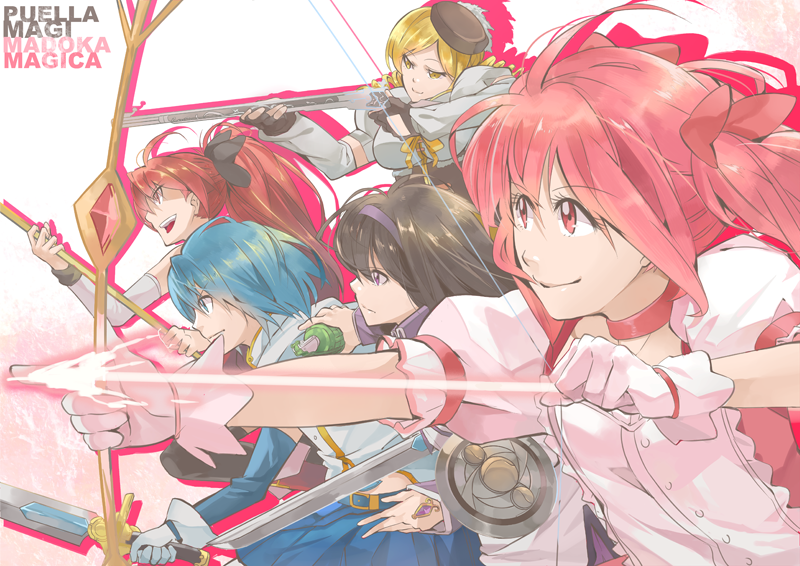 akemi homura, kaname madoka, miki sayaka, sakura kyoko, and tomoe mami (mahou shoujo madoka magica) drawn by fare