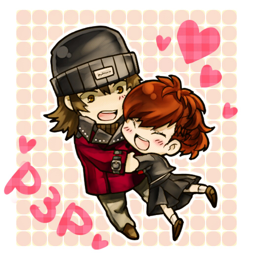 shiomi kotone and aragaki shinjirou (persona and 2 more) drawn by kamiyu_(no_17)