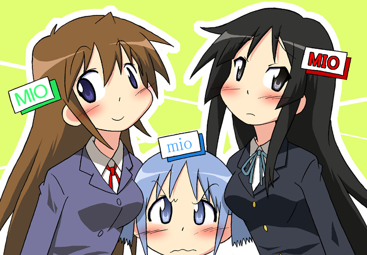 akiyama mio, naganohara mio, and hikawa mio (k-on! and 2 more) drawn by men_(artist)