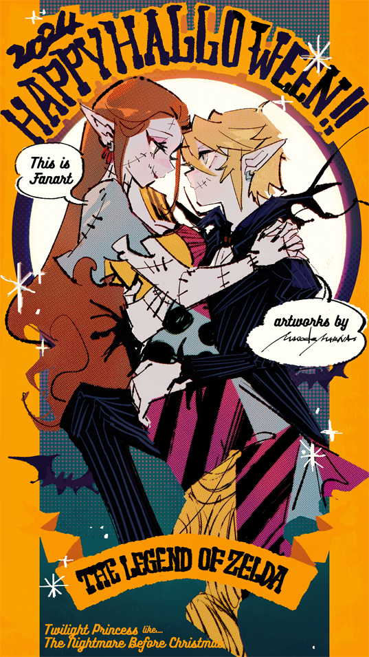 link, princess zelda, jack skellington, and sally (the legend of zelda and 2 more) drawn by manodemarina
