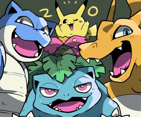 pikachu, charizard, venusaur, and blastoise (pokemon) drawn by nana_(raiupika)
