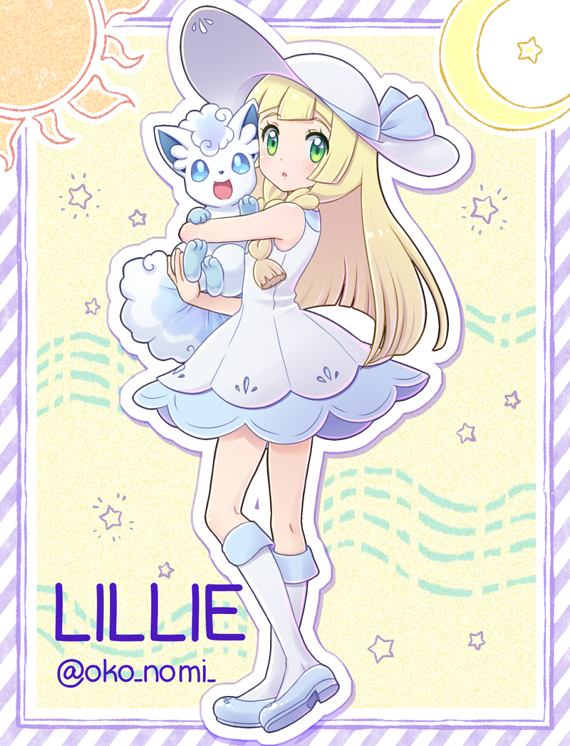 lillie and alolan vulpix (pokemon and 1 more) drawn by okonomi