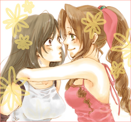 tifa lockhart and aerith gainsborough (final fantasy and 1 more) drawn by sen'ichi_(wave)