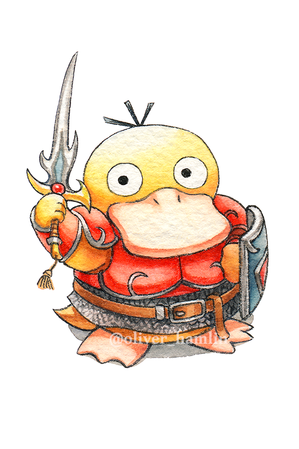 psyduck and warrior (pokemon and 2 more) drawn by oliver_hamlin