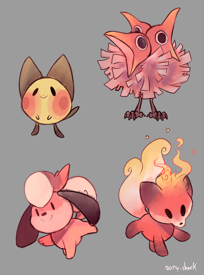 pichu, hinaazu, mikon, and pudii (pokemon and 1 more) drawn by sony-shock