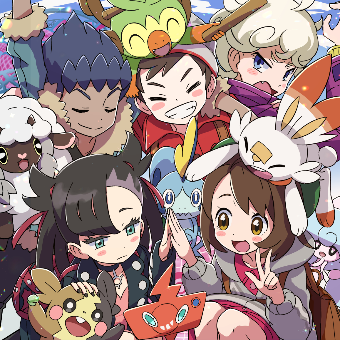 marnie, gloria, morpeko, rotom, morpeko, and 9 more (pokemon and 2 more)  drawn by kingin | Danbooru