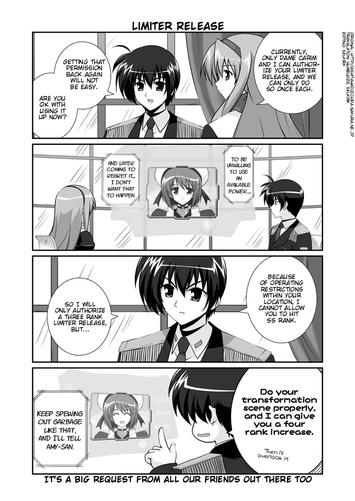 yagami hayate, chrono harlaown, and carim gracia (lyrical nanoha and 1 more) drawn by mikage_takashi