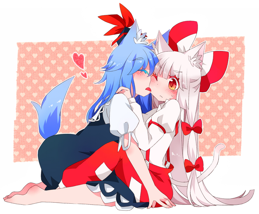 fujiwara no mokou and kamishirasawa keine (touhou) drawn by wan_mame
