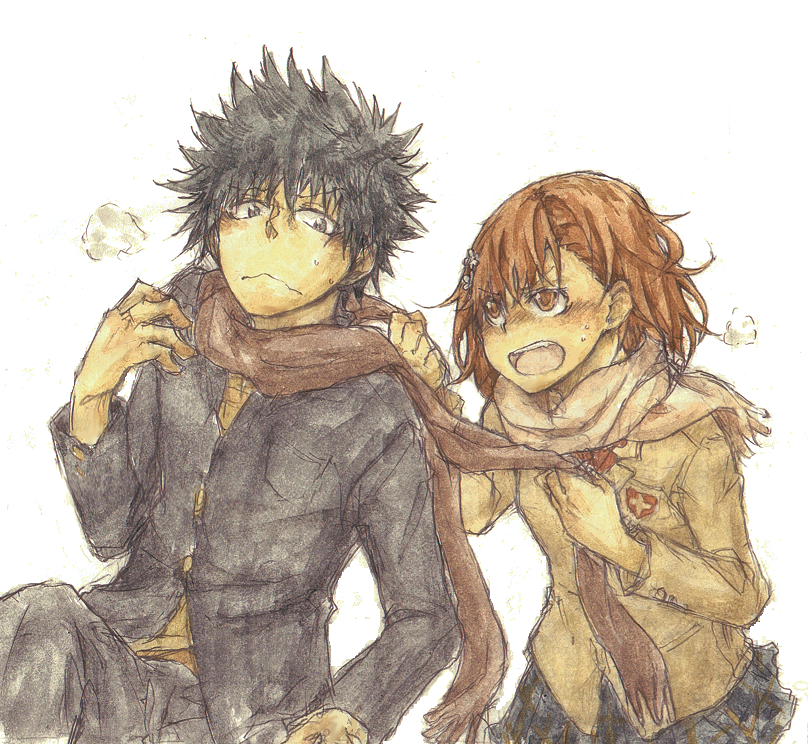 misaka mikoto and kamijou touma (toaru majutsu no index and 1 more) drawn by gureco-a