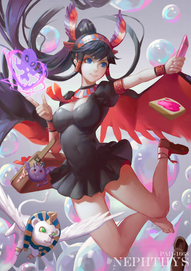 nephthys, sphinx, and king baddie (puzzle & dragons) drawn by hengct