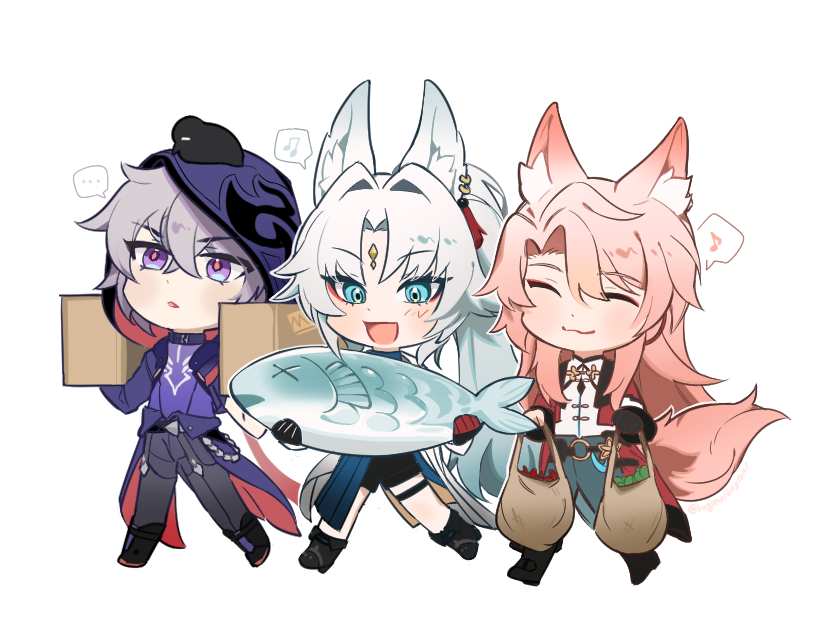 feixiao, jiaoqiu, and moze (honkai and 1 more) drawn by bugseulbugseul