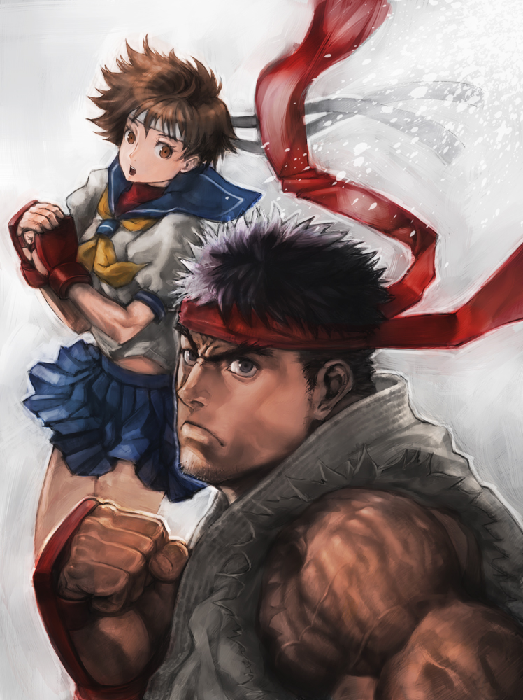 ryu and kasugano sakura (street fighter) drawn by boyaking