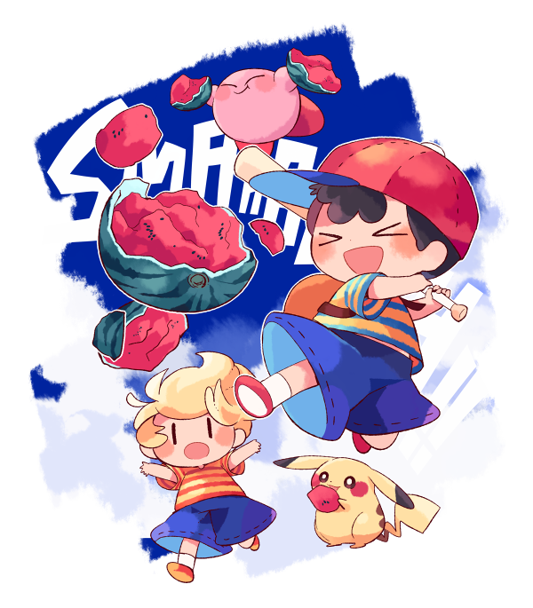 pikachu, kirby, ness, and lucas (pokemon and 5 more) drawn by hitofutarai