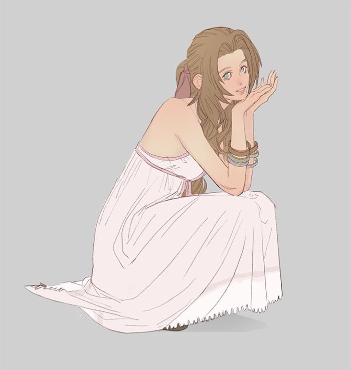 aerith gainsborough (final fantasy and 2 more) drawn by ashley_swidowski