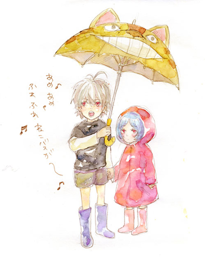 ayanami rei, nagisa kaworu, and nekobus (neon genesis evangelion and 1 more) drawn by lrk