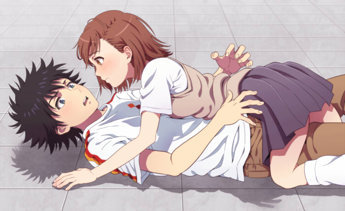misaka mikoto and kamijou touma (toaru majutsu no index and 1 more) drawn by ashishi