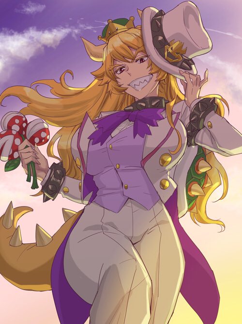 bowsette and piranha plant (mario and 2 more) drawn by kinutani_soushi